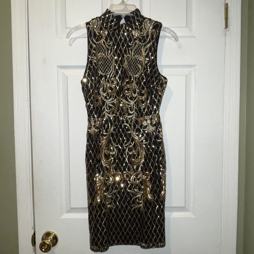 LULUs Black and Gold Sequins Mini Dress XS NWOT - Holiday Dress